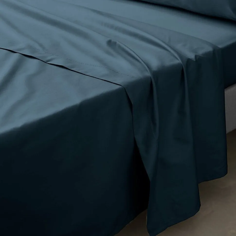 Drap plat 2 personnes 240 x 300 cm Percale de coton 78 fils Coloris Bleu nuit