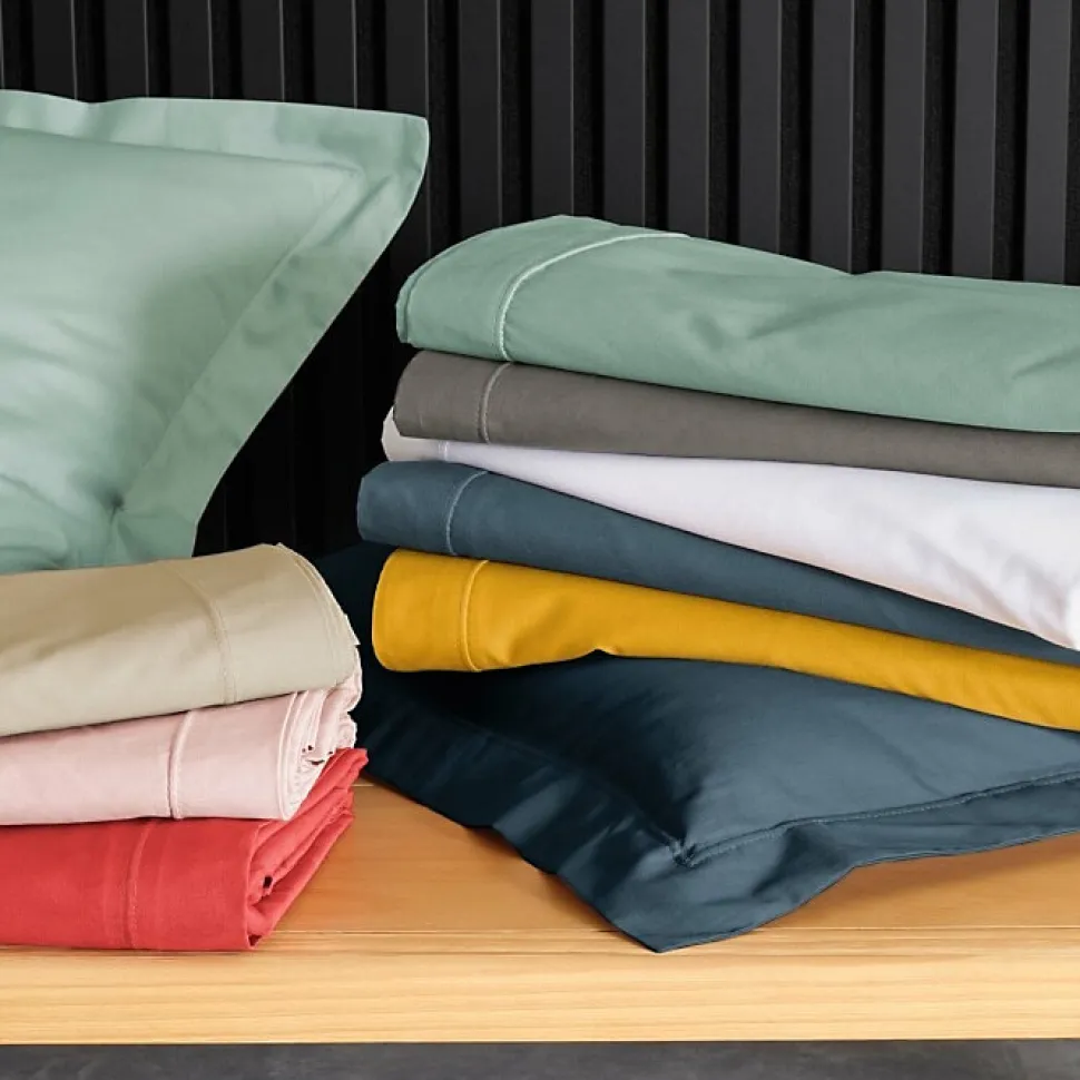 Drap plat 2 personnes 240 x 300 cm Percale de coton 78 fils Coloris Bleu nuit