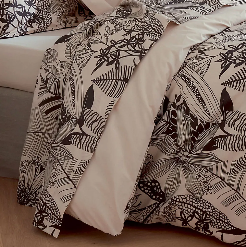 Drap plat aux impressions noires (180x290 cm - Beige)