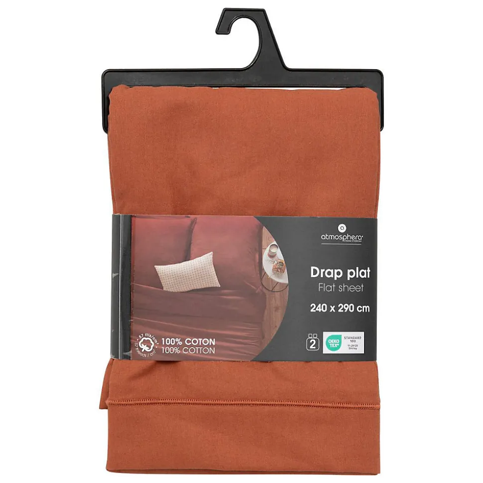 Drap plat Carina en coton 240x290cm rose terracotta - Atmosphera