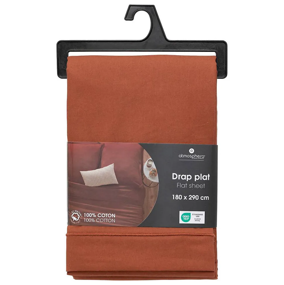 Drap plat Carina en coton 180x290cm rose terracotta - Atmosphera