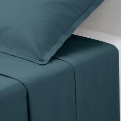 Drap plat Carina en coton 240x290cm bleu orage - Atmosphera