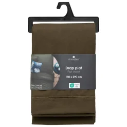 Drap plat Carina en coton 180x290cm vert kaki - Atmosphera