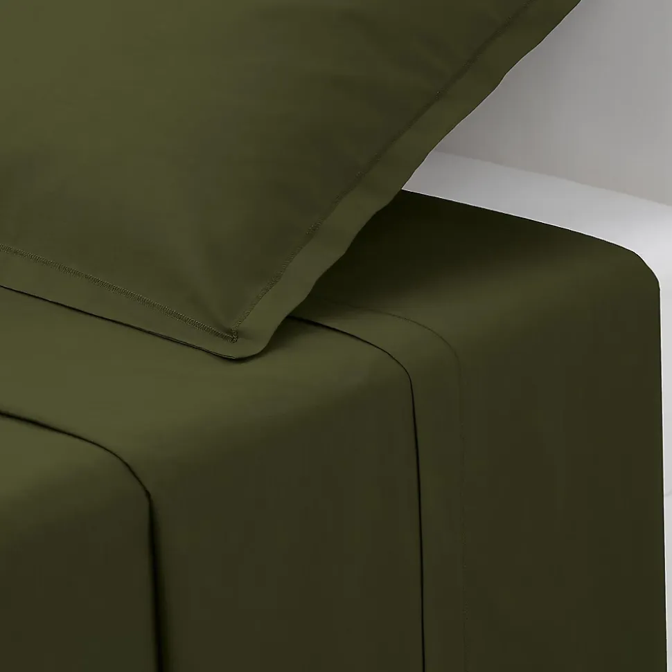Drap plat Carina en coton 240x290cm vert kaki - Atmosphera