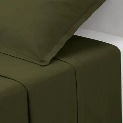 Drap plat Carina en coton 240x290cm vert kaki - Atmosphera