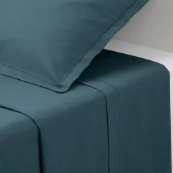 Drap plat Carina en coton 180x290cm bleu orage - Atmosphera