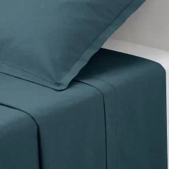 Drap plat Carina en coton 180x290cm bleu orage - Atmosphera