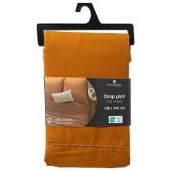 Drap plat Carina en coton 180x290cm jaune cumin - Atmosphera