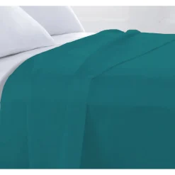 Drap plat en coton 57 fils uni bleu pétrole 240x310cm