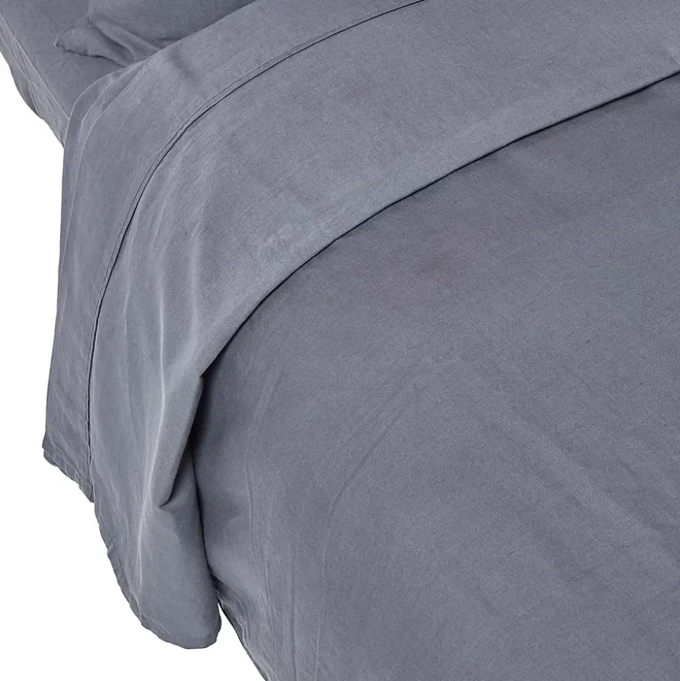Drap plat en lin lavé gris, 275x275 cm - HOMESCAPES