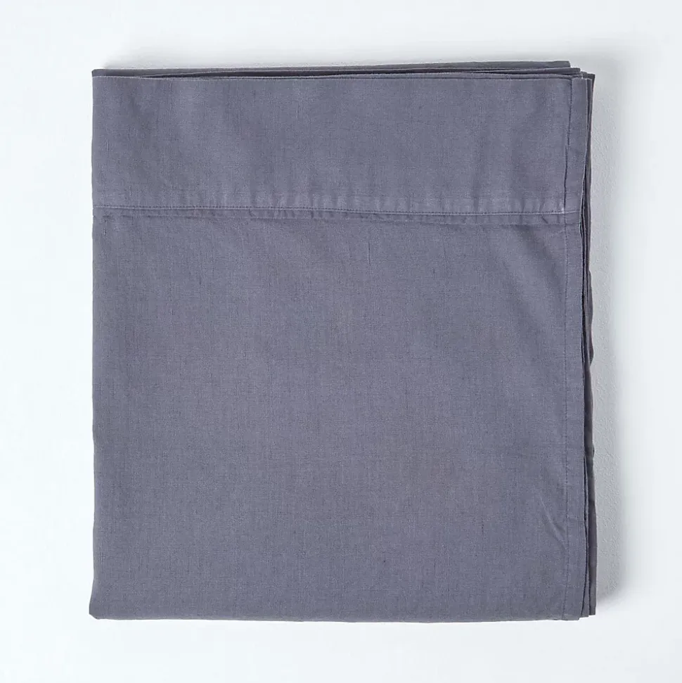 Drap plat en lin lavé gris, 275x275 cm - HOMESCAPES