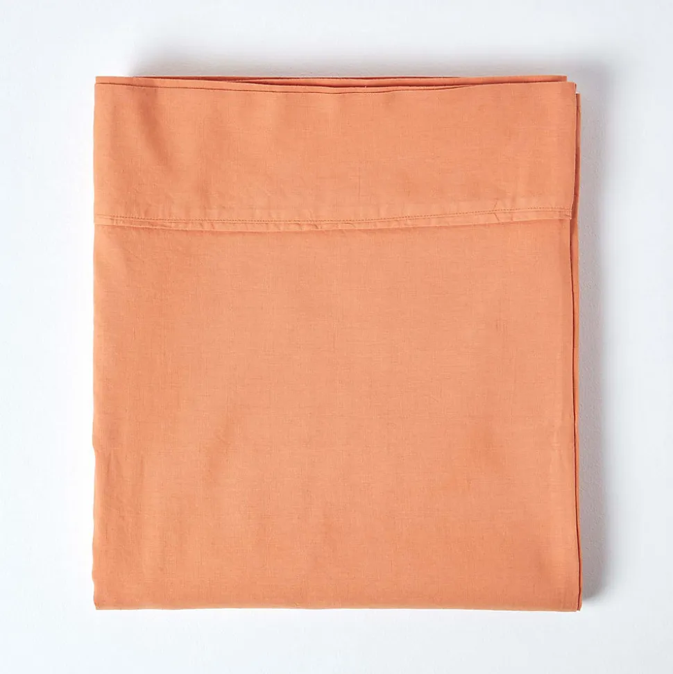 Drap plat en lin lavé orange, 275x275 cm - HOMESCAPES