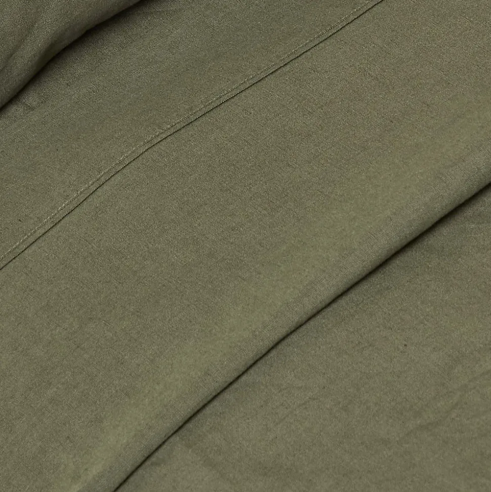 Drap plat en lin lavé vert mousse, 275x275 cm - HOMESCAPES