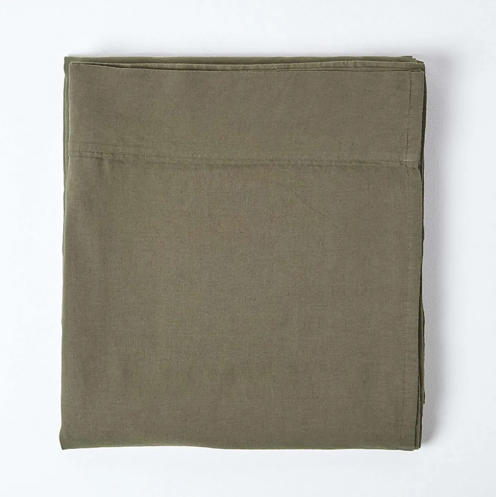 Drap plat en lin lavé vert mousse, 270x300 cm - HOMESCAPES