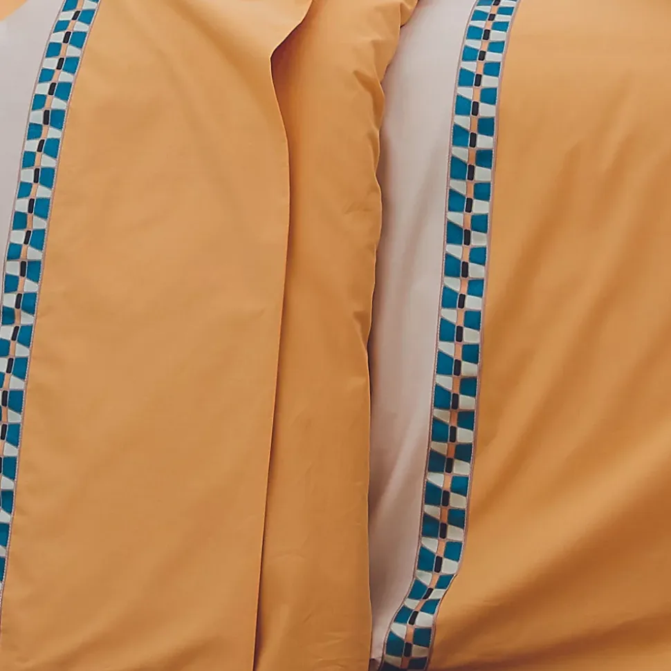 Drap plat en percale avec galon géométrique (240x310 cm - Jaune)