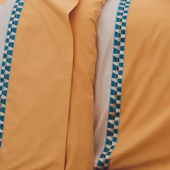 Drap plat en percale avec galon géométrique (280x325 cm - Jaune)