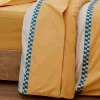 Drap plat en percale avec galon géométrique (180x290 cm - Jaune)