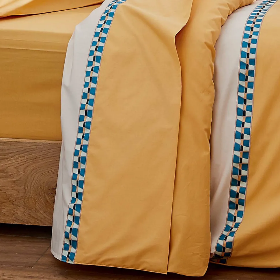 Drap plat en percale avec galon géométrique (180x290 cm - Jaune)