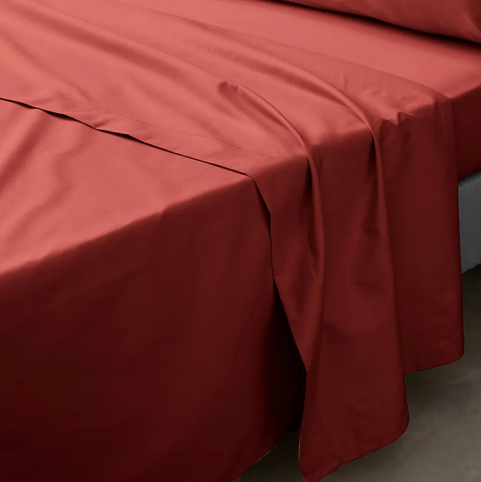 Drap plat en percale de coton Terracotta