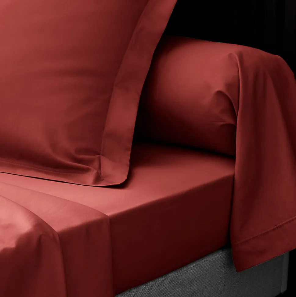 Drap plat en percale de coton Terracotta
