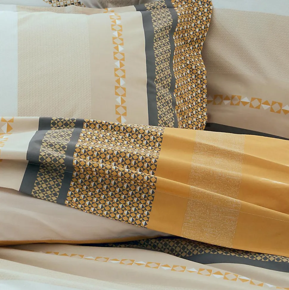 Drap plat en percale de coton au style ethnique chic (240x310 cm - Jaune)