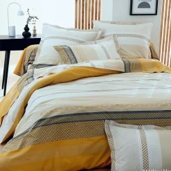 Drap plat en percale de coton au style ethnique chic (240x310 cm - Jaune)