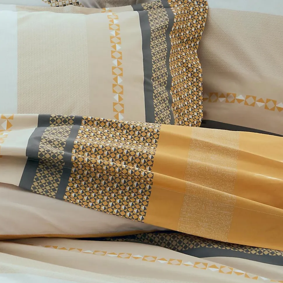 Drap plat en percale de coton au style ethnique chic (180x290 cm - Jaune)