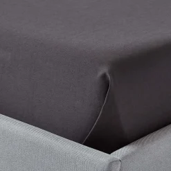 Drap plat en satin de coton égyptien 1000 fils gris foncé, 178x255 cm - HOMESCAPES