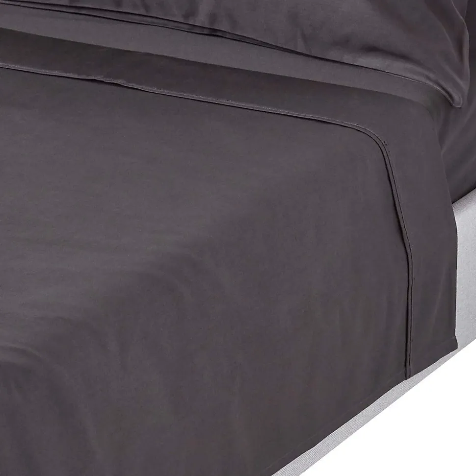 Drap plat en satin de coton égyptien 1000 fils gris foncé, 275x275 cm - HOMESCAPES