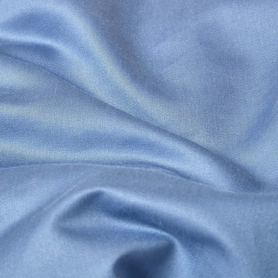 Drap plat en satin de coton égyptien 1000 fils bleu, 275x275 cm - HOMESCAPES