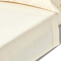 Drap plat en satin de coton égyptien 1000 fils ivoire, 270x300 cm - HOMESCAPES