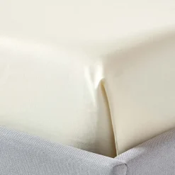 Drap plat en satin de coton égyptien 1000 fils ivoire, 270x300 cm - HOMESCAPES