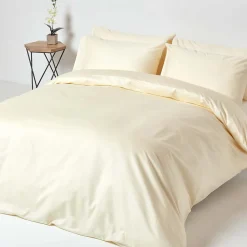 Drap plat en satin de coton égyptien 1000 fils ivoire, 270x300 cm - HOMESCAPES