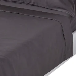 Drap plat en satin de coton égyptien 1000 fils gris foncé, 240x275 cm - HOMESCAPES