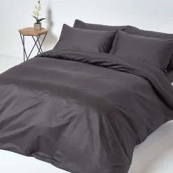 Drap plat en satin de coton égyptien 1000 fils gris foncé, 240x275 cm - HOMESCAPES