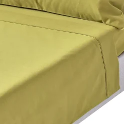 Drap plat en satin de coton égyptien 1000 fils vert olive, 240x275 cm - HOMESCAPES