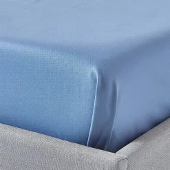 Drap plat en satin de coton égyptien 1000 fils bleu, 180x290 cm - HOMESCAPES
