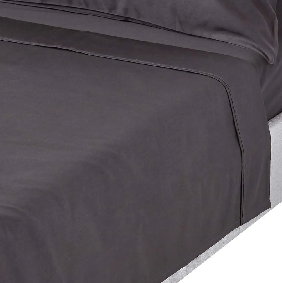 Drap plat en satin de coton égyptien 1000 fils gris foncé, 240x300 cm - HOMESCAPES