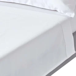 Drap plat en satin de coton égyptien 1000 fils blanc, 180x290 cm - HOMESCAPES