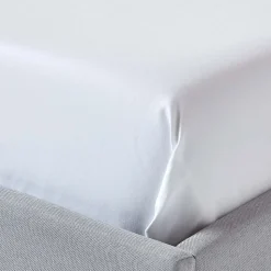 Drap plat en satin de coton égyptien 1000 fils blanc, 180x290 cm - HOMESCAPES