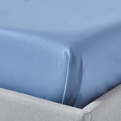 Drap plat en satin de coton égyptien 1000 fils bleu, 178x255 cm - HOMESCAPES