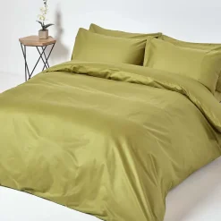 Drap plat en satin de coton égyptien 1000 fils vert olive, 178x255 cm - HOMESCAPES