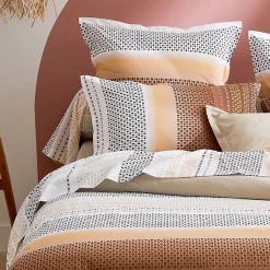 Drap plat esprit géométrique en coton (280x310 cm - Cuivre)