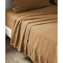 Drap plat "Gaïa" toutes dimensions "Gaze de Coton" - Gaïa Camel - 240 x 300 cm pour lit 2 places