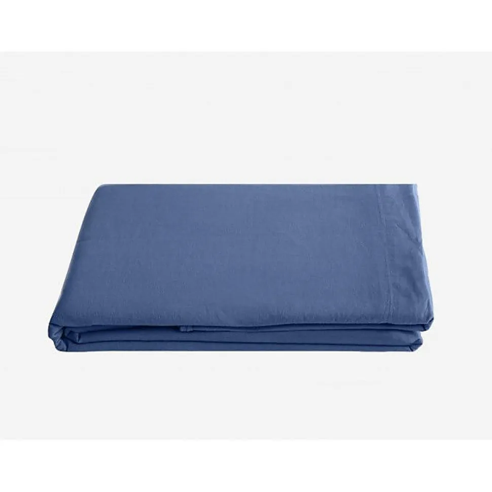 Drap plat Palace pur coton teint lavé, 63 fils/cm² Vent du sud - Palace Indigo - 240 x 290 cm pour lit 2 places
