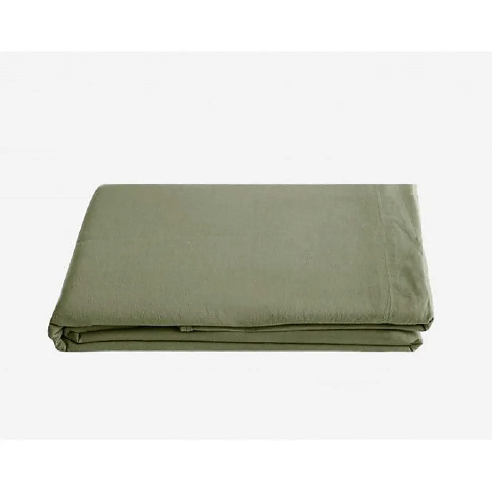 Drap plat Palace pur coton teint lavé, 63 fils/cm² Vent du sud - Palace Sauge - 240 x 290 cm pour lit 2 places