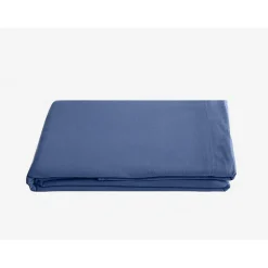 Drap plat Palace pur coton teint lavé, 63 fils/cm² Vent du sud - Palace Indigo - 270 x 290 cm pour lit King Size