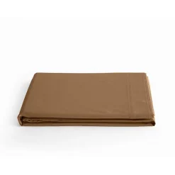 Drap plat percale pur coton peigné longues fibres 80 fils/cm² Vent du sud - Cognac - 240 x 300 cm pour lit 2 places