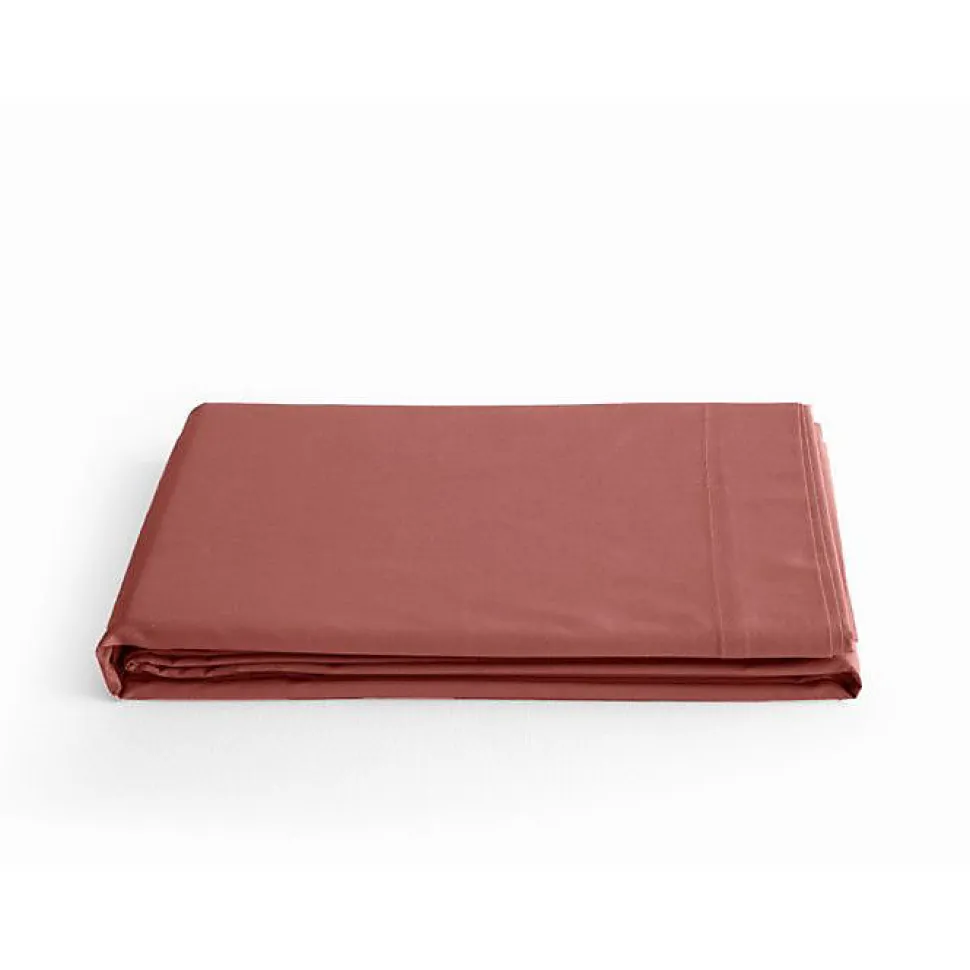 Drap plat percale pur coton peigné longues fibres 80 fils/cm² Vent du sud - Pêche - 270 x 300 cm pour lit King size