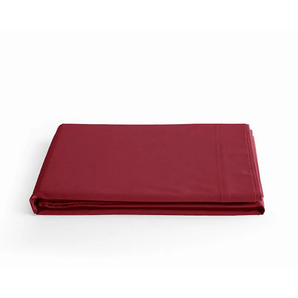 Drap plat percale pur coton peigné longues fibres 80 fils/cm² Vent du sud - Carmin - 240 x 300 cm pour lit 2 places